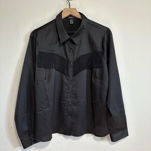 Forever 21 0X Black Western Country Silky Fringe Long Sleeve Western Top NWOT